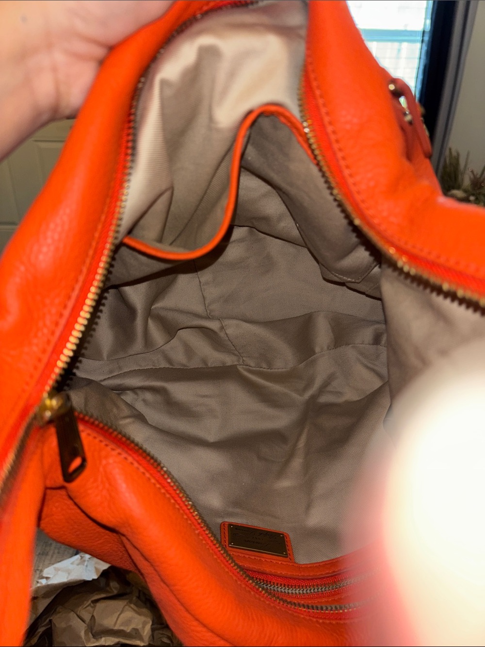 Lauren Ralph Lauren Orange Hobo Pebbled Leather Shoulder Bag Purse - Picture 13 of 14